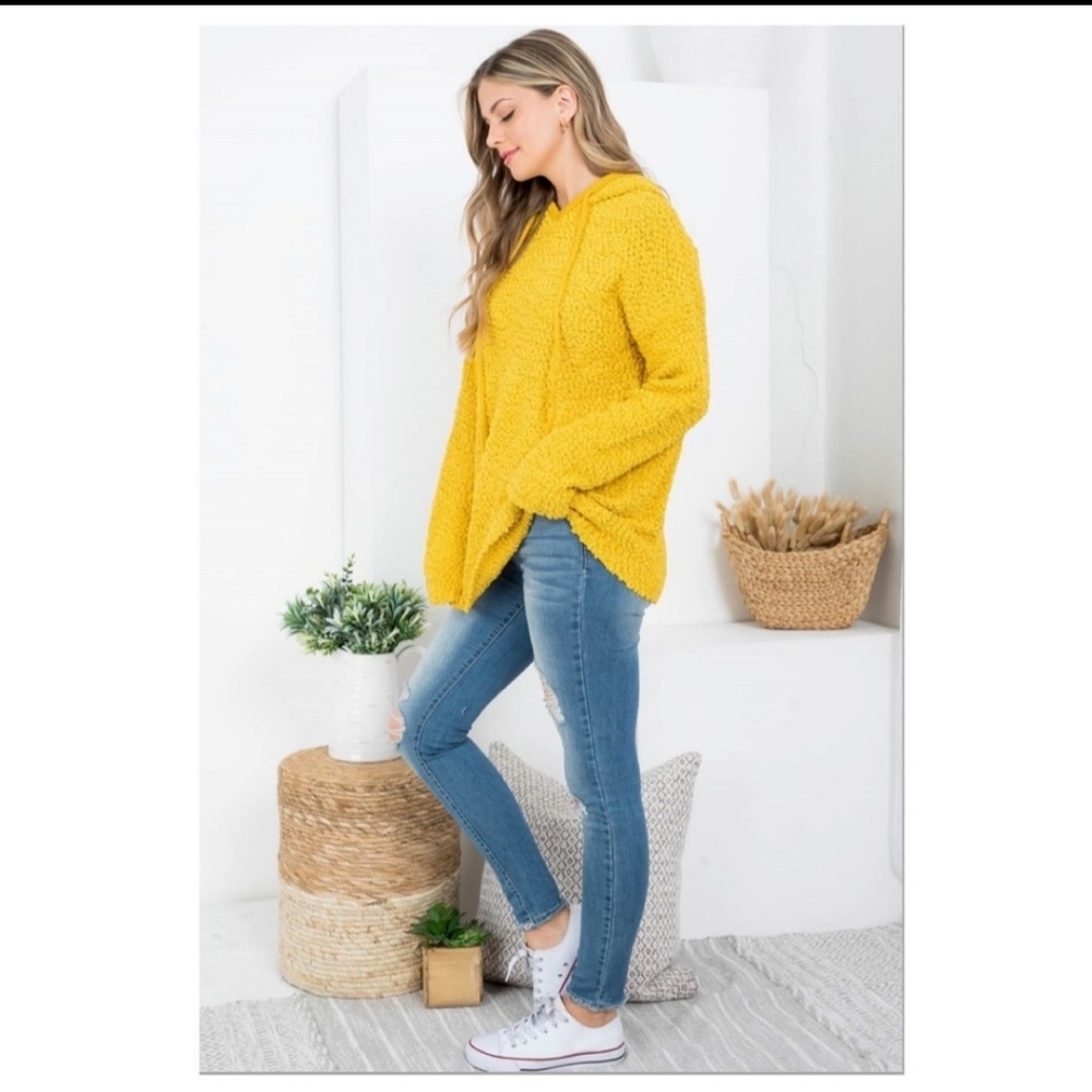 ❌SOLD✨HOODED POPCORN SWEATER-- BRIGHT YELLOW - Picture 5 of 7